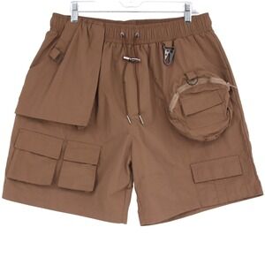Kody Phillips Mens XL Brown Nylon Multi-Pocket Tactical Cargo Shorts Streetwear